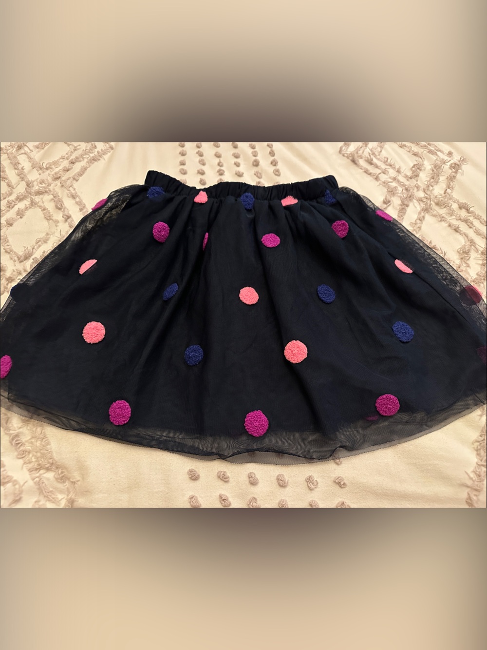 Cat & Jack Navy Tulle Skirt with Pink and Purple Pom Dots